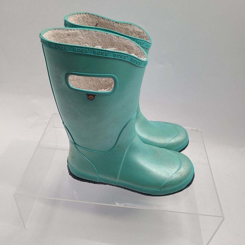 Bogs Youth Metallic Green Rain Boots Shoes Size 6  Faux Fur 72507-441